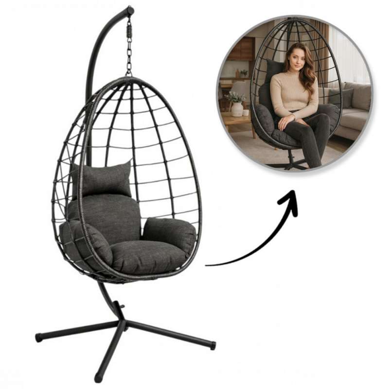 Cadeira de balanço em rattan sintético preto - Cadeira dobrável a preço grossista