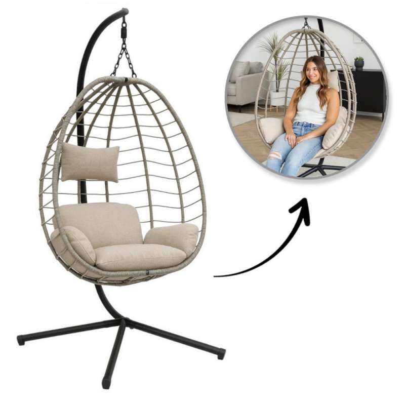 Chaise suspendue, cocon pliable, gris et beige à prix grossiste - Chaise pliante à prix de gros