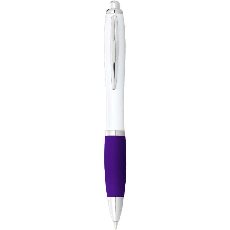 Stylo bille avec corps blanc et grip coloré Nash - Bullet à prix de gros - Stylo bille à prix grossiste
