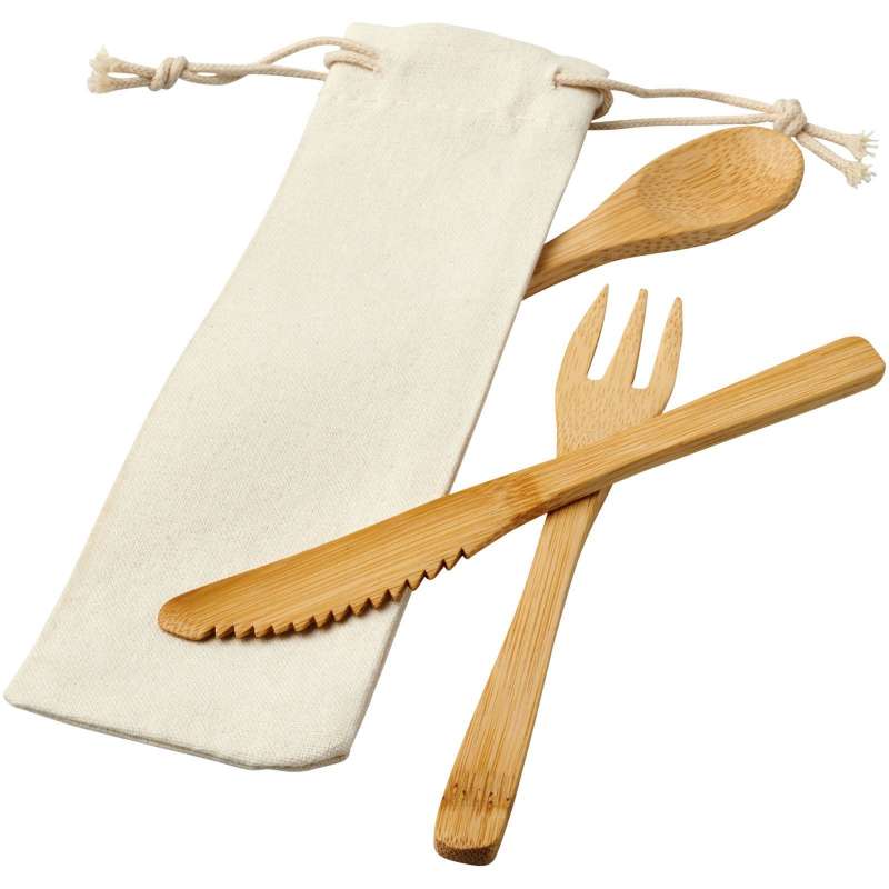 16cm Bamboo Cutlery Set with Cotton Pouch - Kitchen accessory at wholesale prices