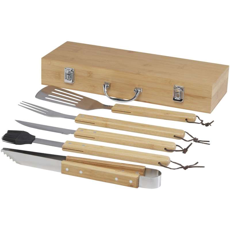 5-Piece Bamboo Barbecue Tool Set at wholesale prices - service clamp at wholesale prices