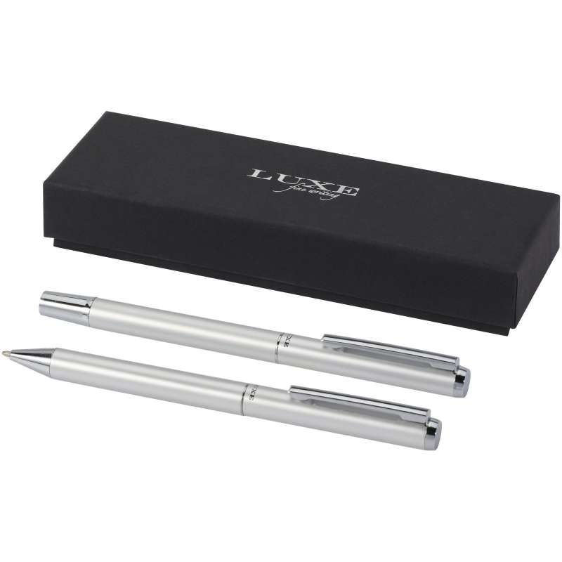 Ensemble-cadeau stylo bille et stylo roller Lucetto en aluminium recyclé - Stylo roller à prix de gros