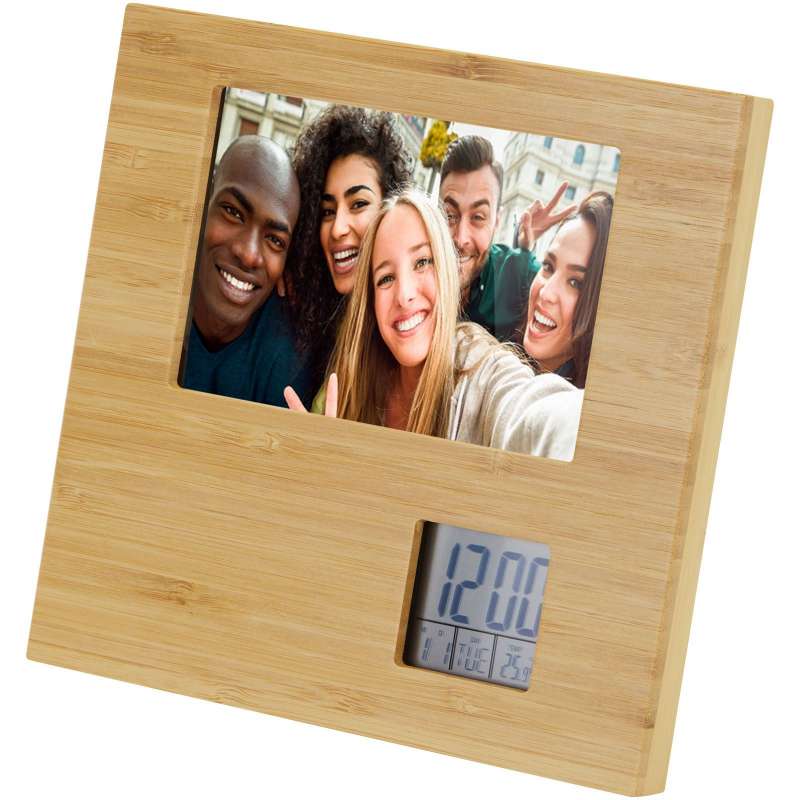 Bamboo Photo Frame with Weather Station, 7"x7" - Photo frame at wholesale prices