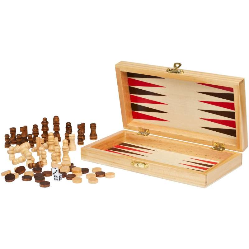 Juego de mesa 3-en-1 de madera 19x10 cm a precios de mayorista - juego de ajedrez a precios de mayorista
