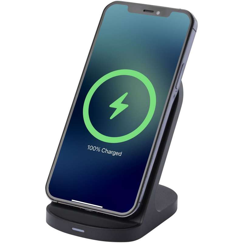 Socle de charge sans fil Loop de 15 W à double bobine en plastique recyclé certifié RCS - Accessoire recyclable à prix de gros