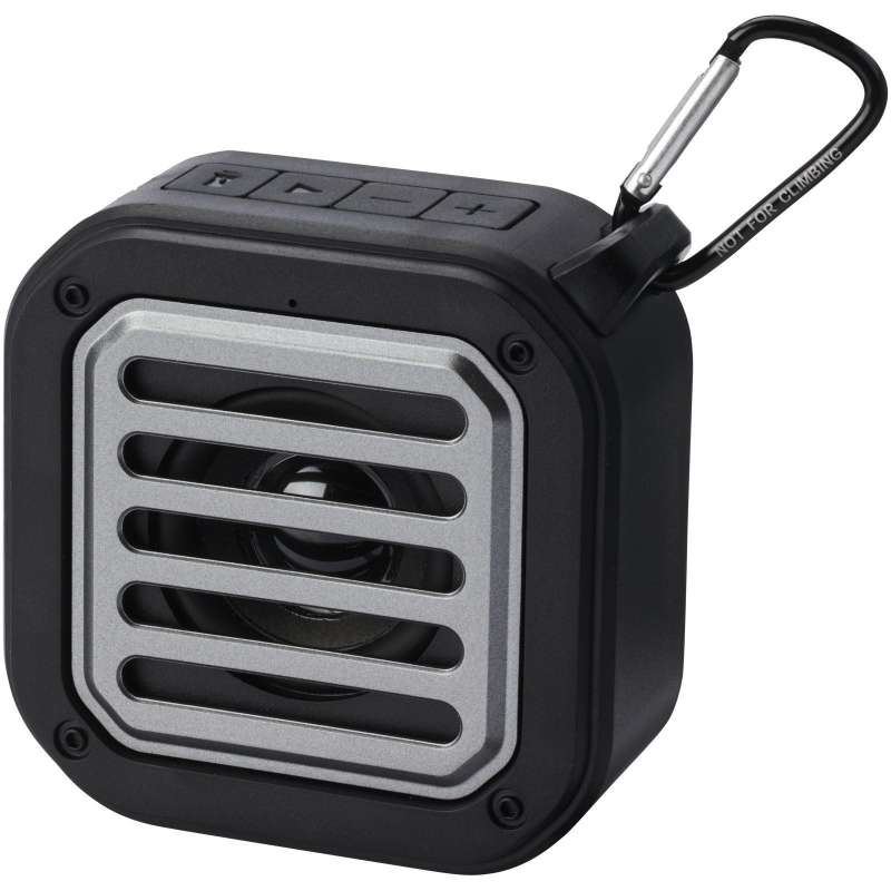 3 W IPX5 Bluetooth® Solo solar speaker in RCS-certified recycled plastique with carabiner hook - Recyclable accessory at wholesale prices