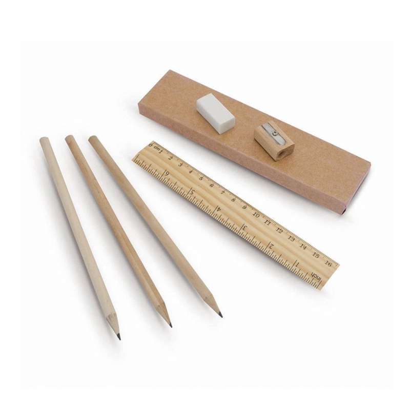 6-Piece Natural Wood Pencil Set with 20 cm Ruler at wholesale prices - Stationery item at wholesale prices