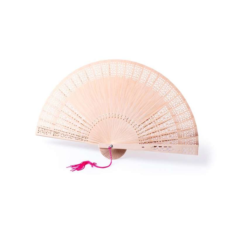 Natural Wood Cutout Fan with Pom-Pom Ribbon - Wooden product at wholesale prices
