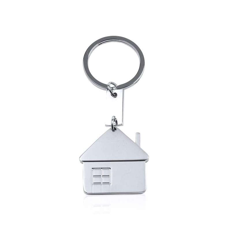 Schlüsselanhänger Hausform, matte Metalloberfläche - Schlüsselanhänger zu Großhandelspreisen