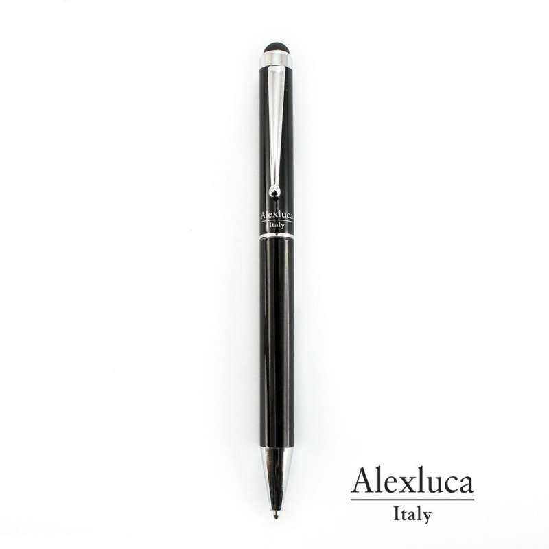 Black Metal Retractable Ballpoint Pen with Blue Ink - 2-in-1 Pen at wholesale prices