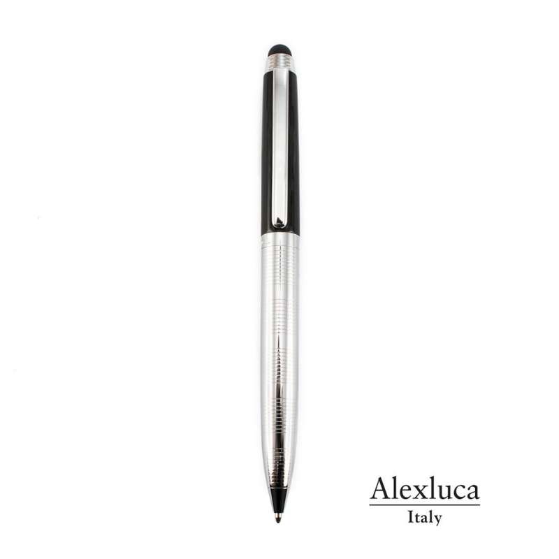 Svart Silver Metallisk 2-i-1 Penna 14 cm - Stylo 2 i 1 till grossistpris