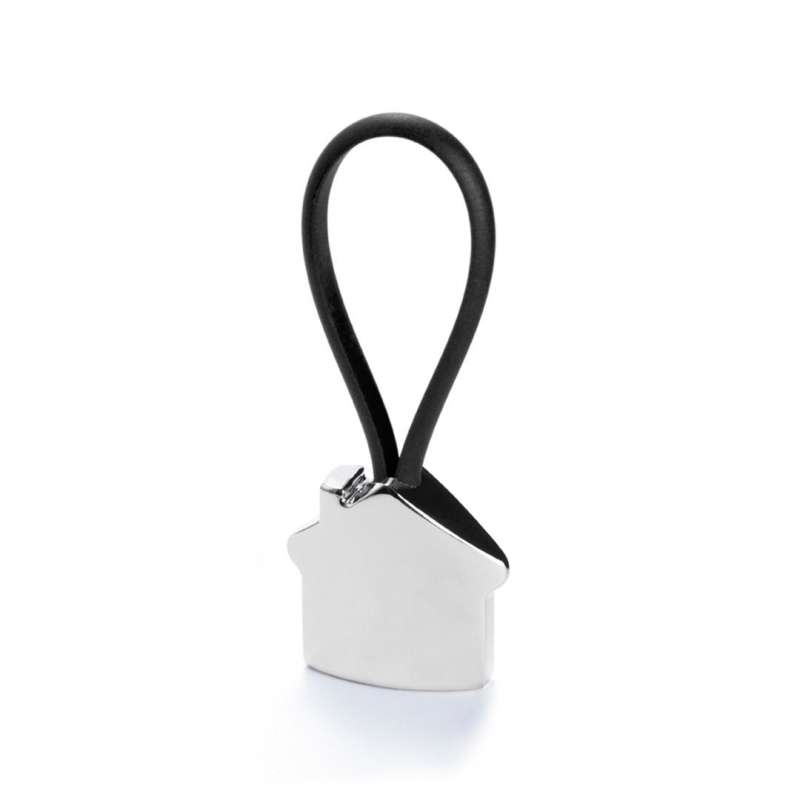 3D Metal House Keychain with Colorful Rubber Strap at wholesale prices - Metal keychains at wholesale prices