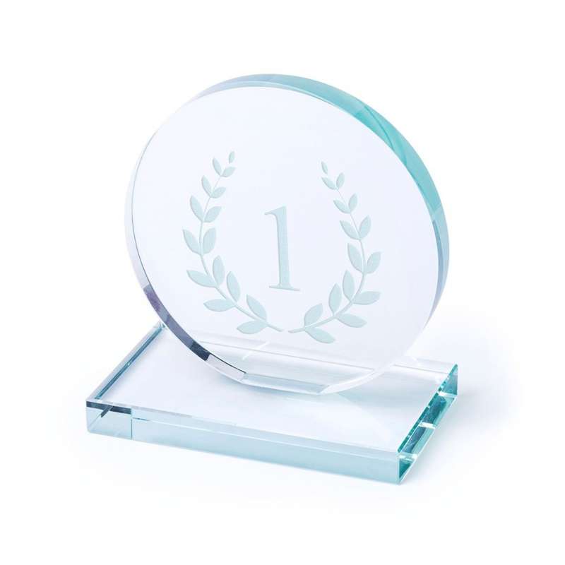 Runde Glas-Trophäe auf quadratischer Basis - Trophäe und Medaille zu Großhandelspreisen