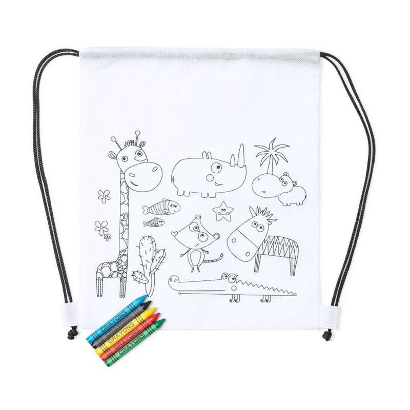 Mochila blanca para colorear con 5 crayones - Lápiz de color a precios de mayorista