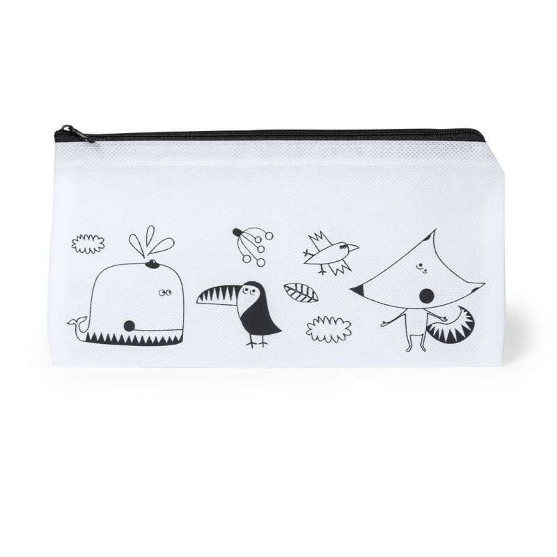 White Non-Woven Coloring Pouch with Crayons - Pencil case at wholesale prices