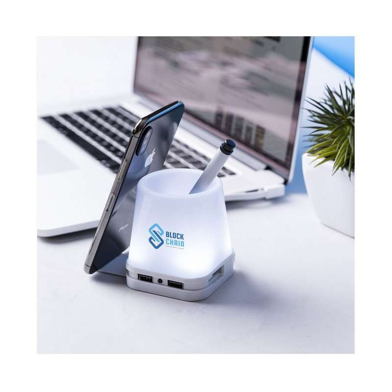 USB Pencil Holder with LED Light, White at wholesale prices - Hub at wholesale prices