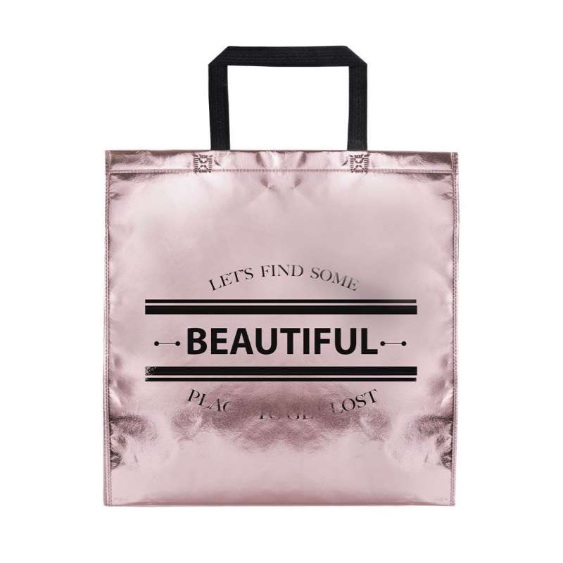 Laminerad non-woven shoppingväska 42 cm guldrosa - Shoppingväska till grossistpris