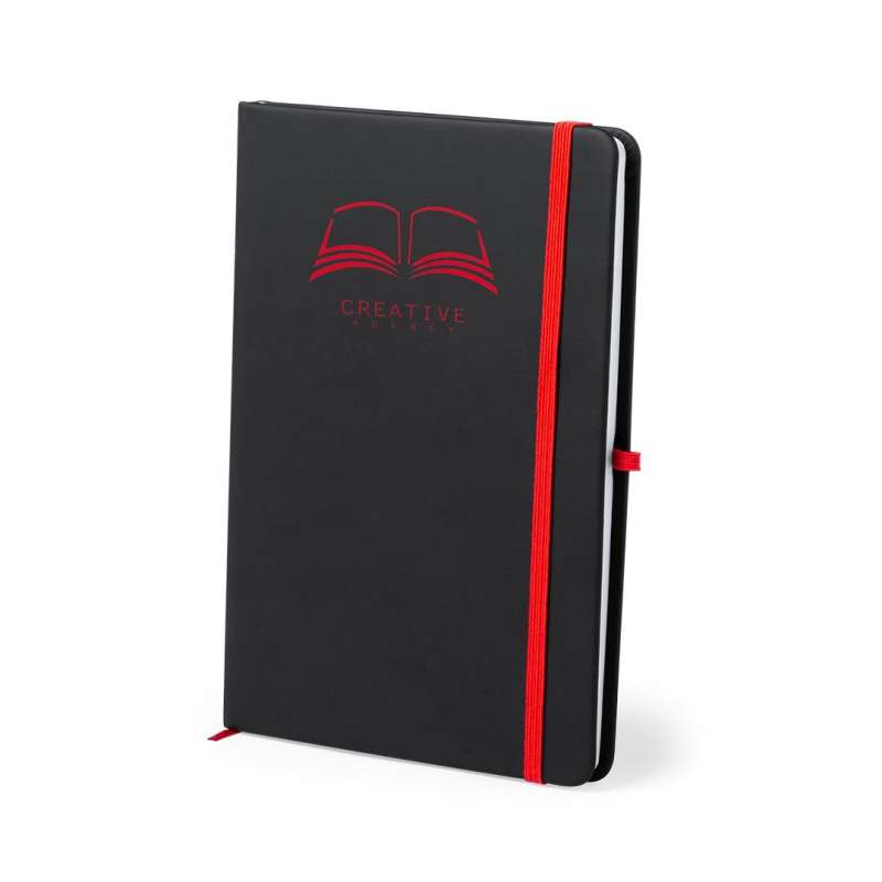 A5 Black Leatherette Lined Notebook with Bookmark at wholesale prices - Notepad at wholesale prices
