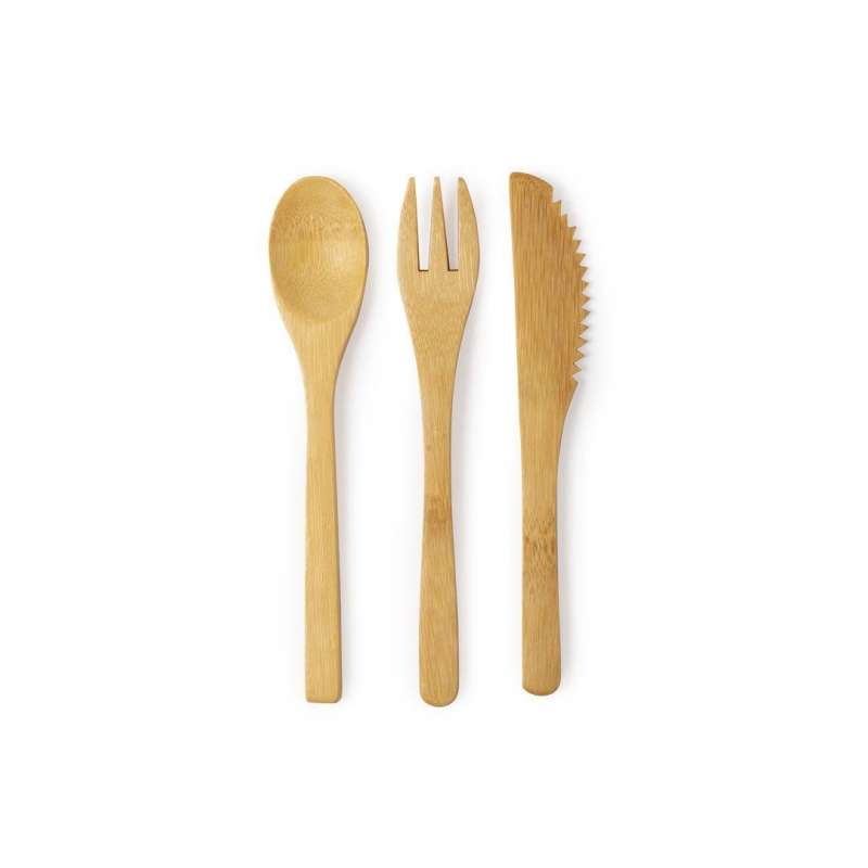 3-Piece Bamboo Cutlery Set with Cotton Pouch - Cover at wholesale prices