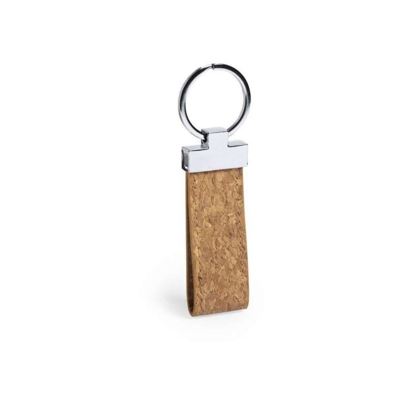 Eco-Friendly Natural Cork Keychain with Metal Accents at wholesale prices - Wood keychains at wholesale prices