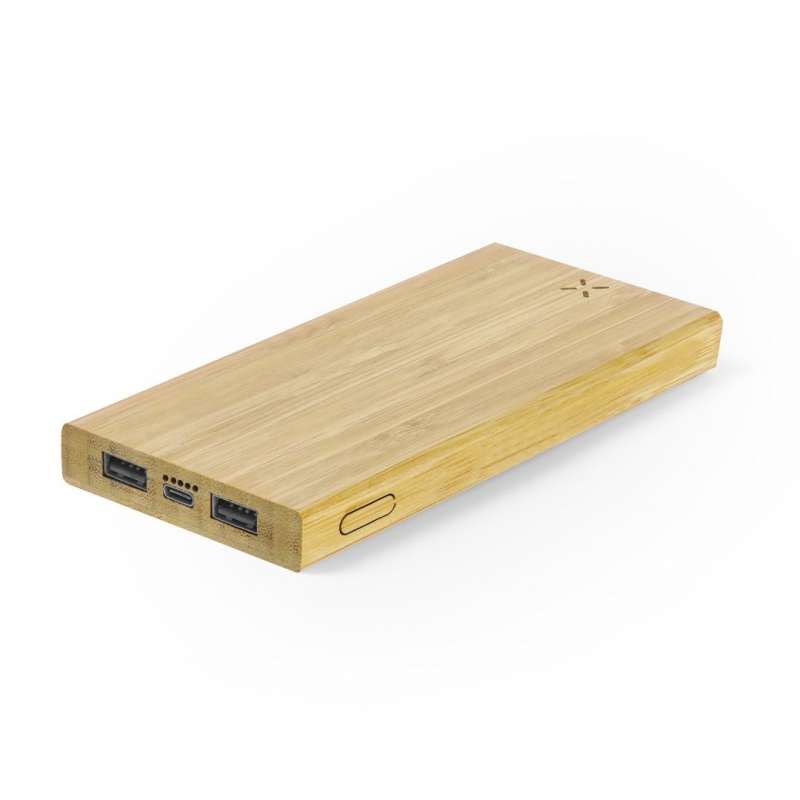 6000mAh Bamboo Power Bank with Wireless Charging - Wooden product at wholesale prices