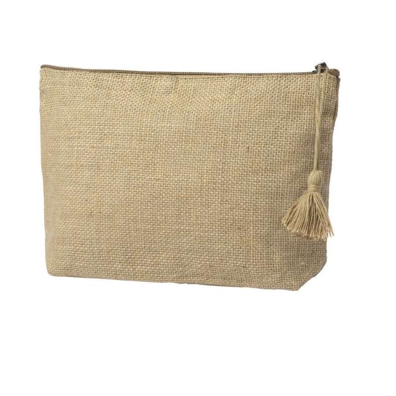 Small Laminated Jute Toiletry Pouch with Pompon - Makeup bag at wholesale prices