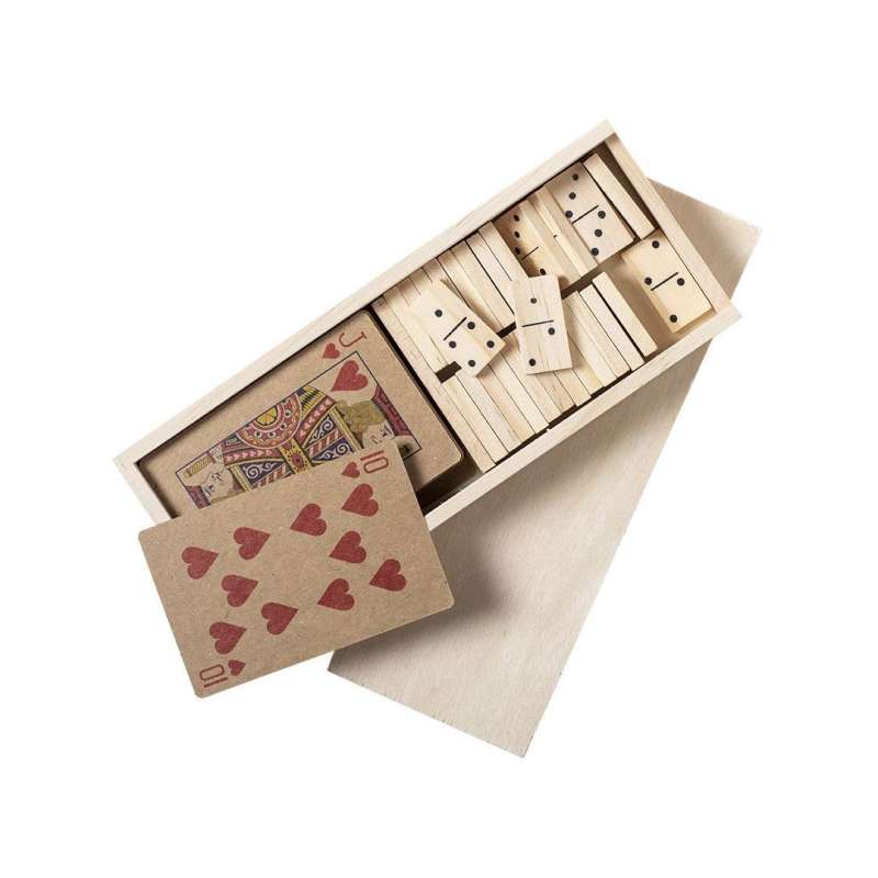 Natural Card and Domino Game Set in Wooden Case - Wooden game at wholesale prices