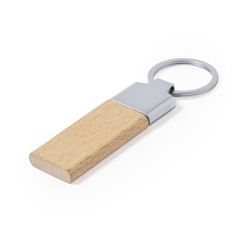 Metal and Wood Keychain with Glossy Finish at wholesale prices - Wooden keychains at wholesale prices