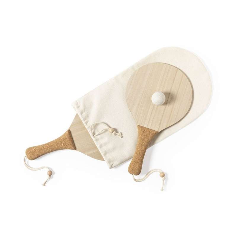 Natural Wood Beach Paddle Set with Cork Grip - Beach tennis at wholesale prices