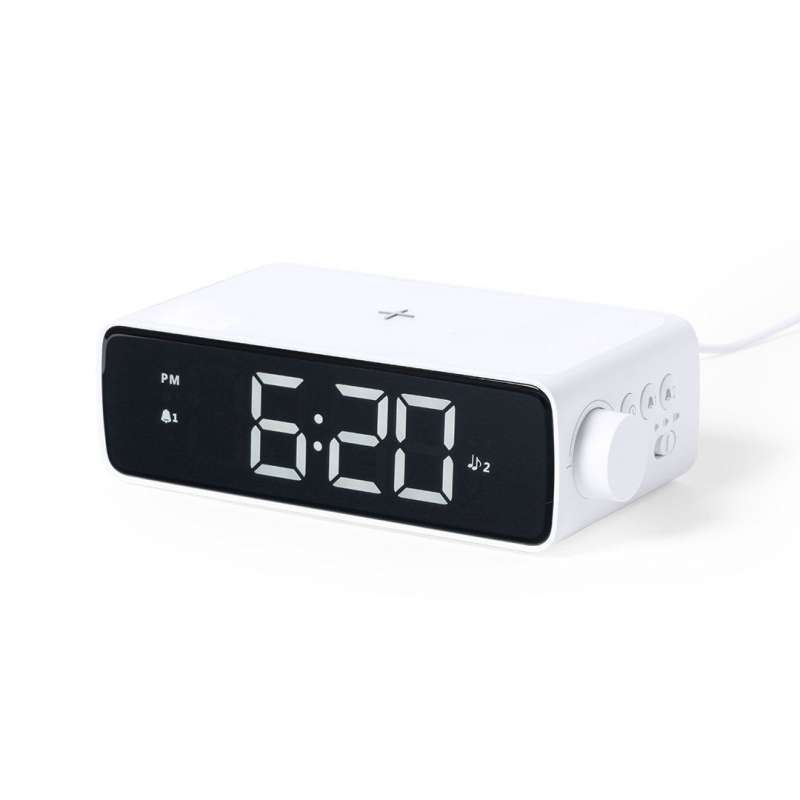 Elegant White Multifunction Clock with LED Lamp - Wireless charger at wholesale prices