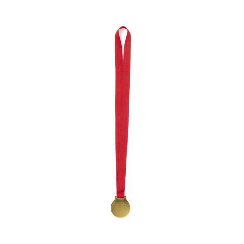 Goldene Medaille mit rotem Polyesterband - Trophäe und Medaille zu Großhandelspreisen