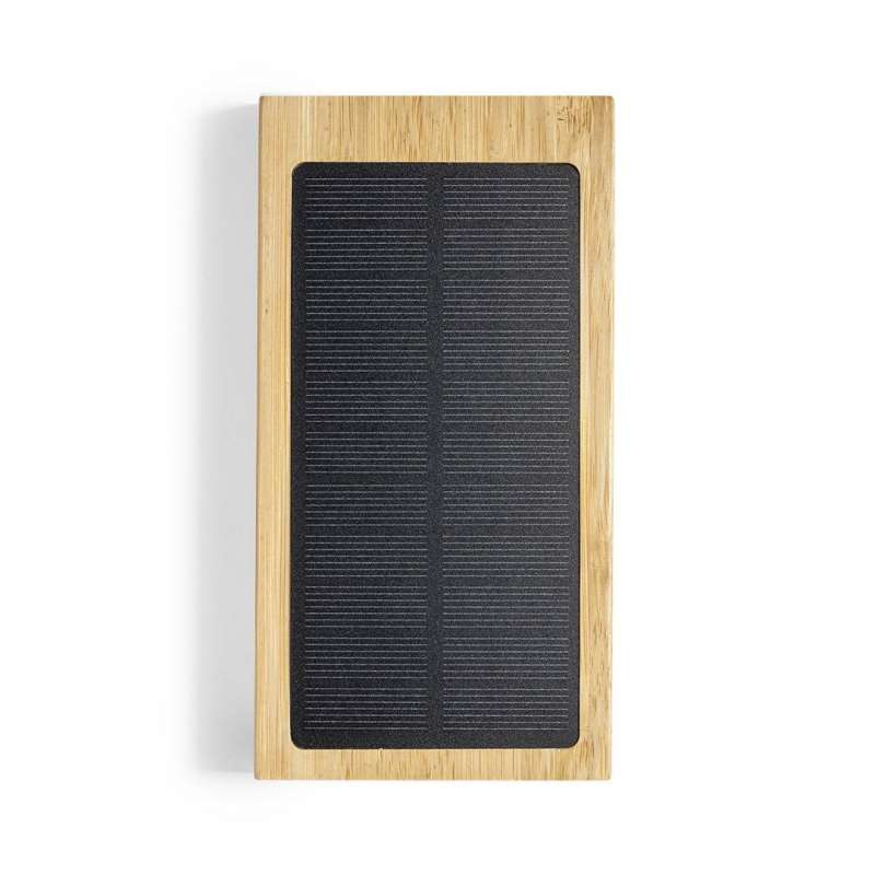 Batería externa solar de bambú 10.000 mAh - Cargador solar a precios de mayorista