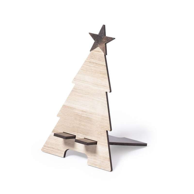 Natural Wood Christmas Tree Smartphone Stand at wholesale prices - Phone support at wholesale prices