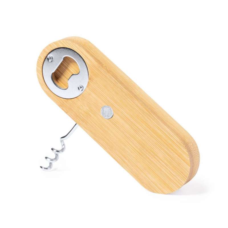 Magnetic Bamboo Bottle Opener with Corkscrew at wholesale prices - Bottle opener at wholesale prices
