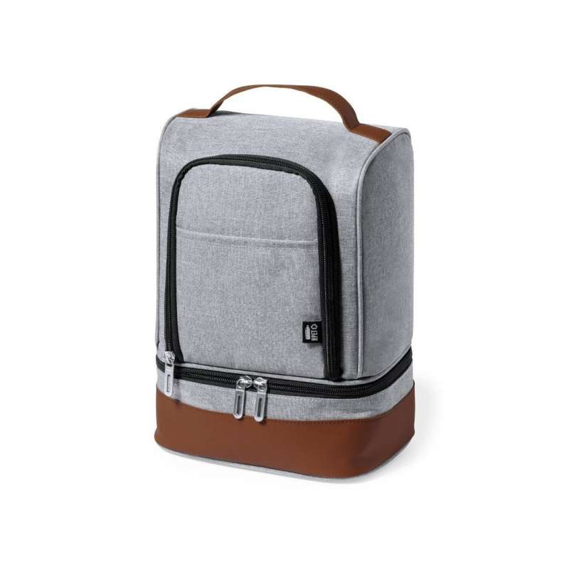 Gray 600D RPET Cooler with Brown Handles - Insulated bag at wholesale prices
