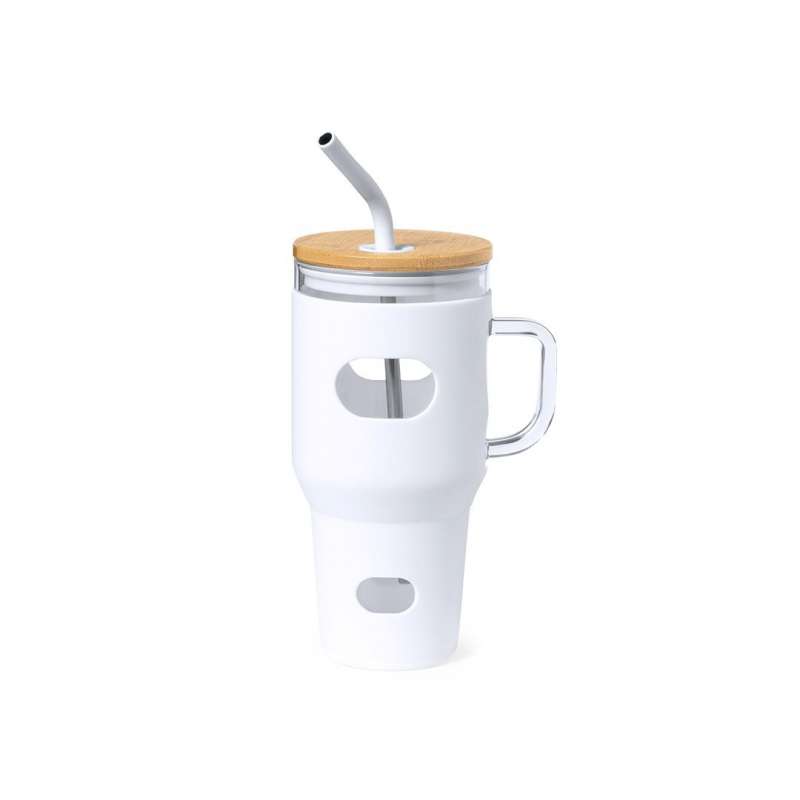 Large-capacity pot (1.1 l) - Glass with straw at wholesale prices