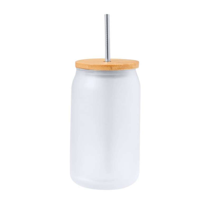400ml Frosted Glass Sublimation Pot with Bamboo Lid - Glass with straw at wholesale prices