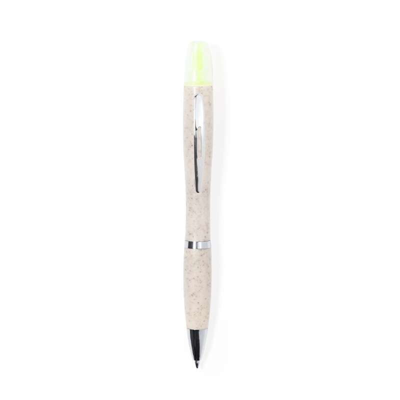 Natural Wheat Straw Ballpoint Pen with Highlighter - Highlighter at wholesale prices