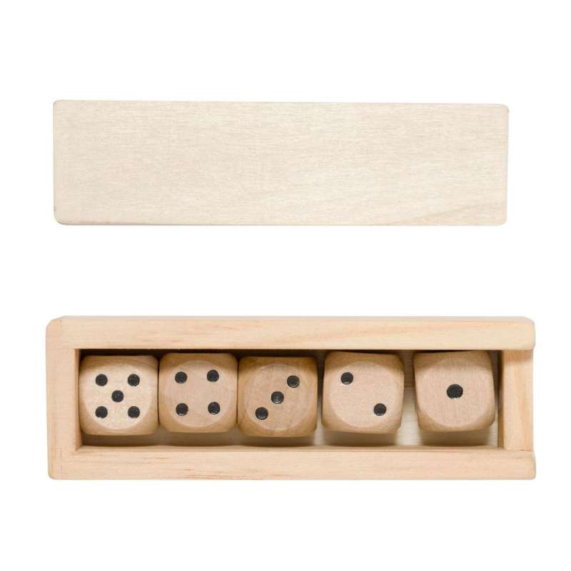 Natural Wood Dice Set with Sliding Lid - Wooden game at wholesale prices