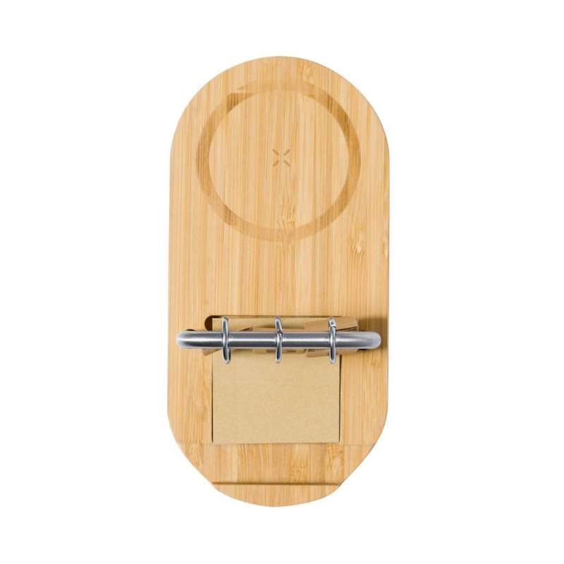 TrådlØs oplader i bambus med kalender - Support telefon til engrospris