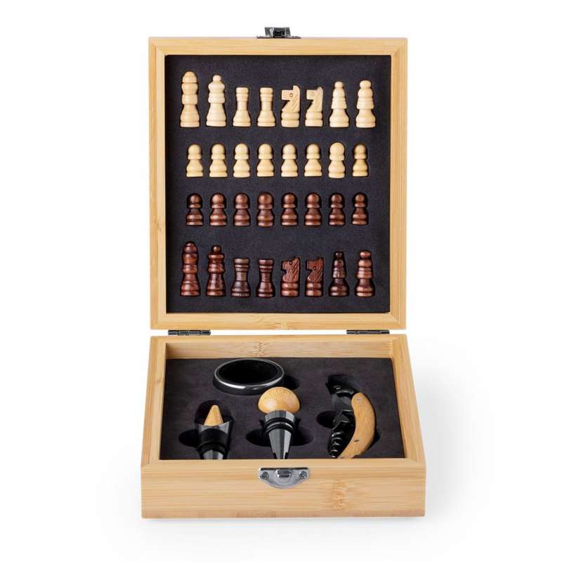 Natural Bamboo Chess Wine Set with Accessories - chess set at wholesale prices