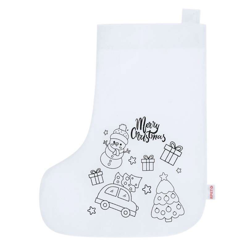 White RPET Coloring Sock with 5 Crayons at wholesale prices - Coloring set at wholesale prices
