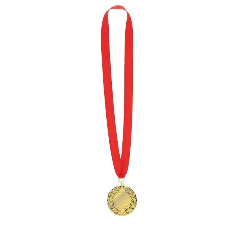 Gouden metalen medaille 7 cm met rode band - Trofée en medaille tegen groothandelsprijzen