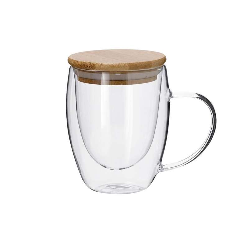 Taza Térmica de 300 ml con Tapa de Bambú a precios de mayorista - taza de vidrio a precios de mayorista