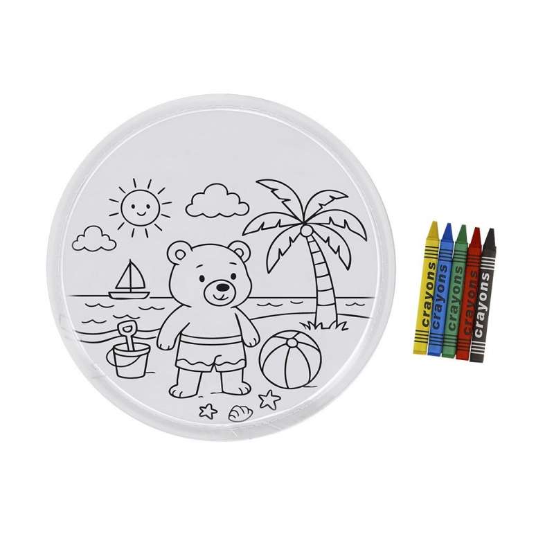 Kleurbare non-woven frisbee met berenmotief, inclusief stiften - Kleurset tegen groothandelsprijzen