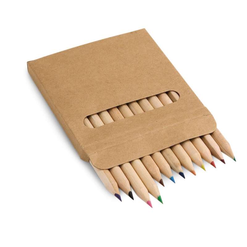 Bunte Stiftebox mit 12 Farbstiften 90x90mm zu Großhandelspreisen - Stift zu Großhandelspreisen