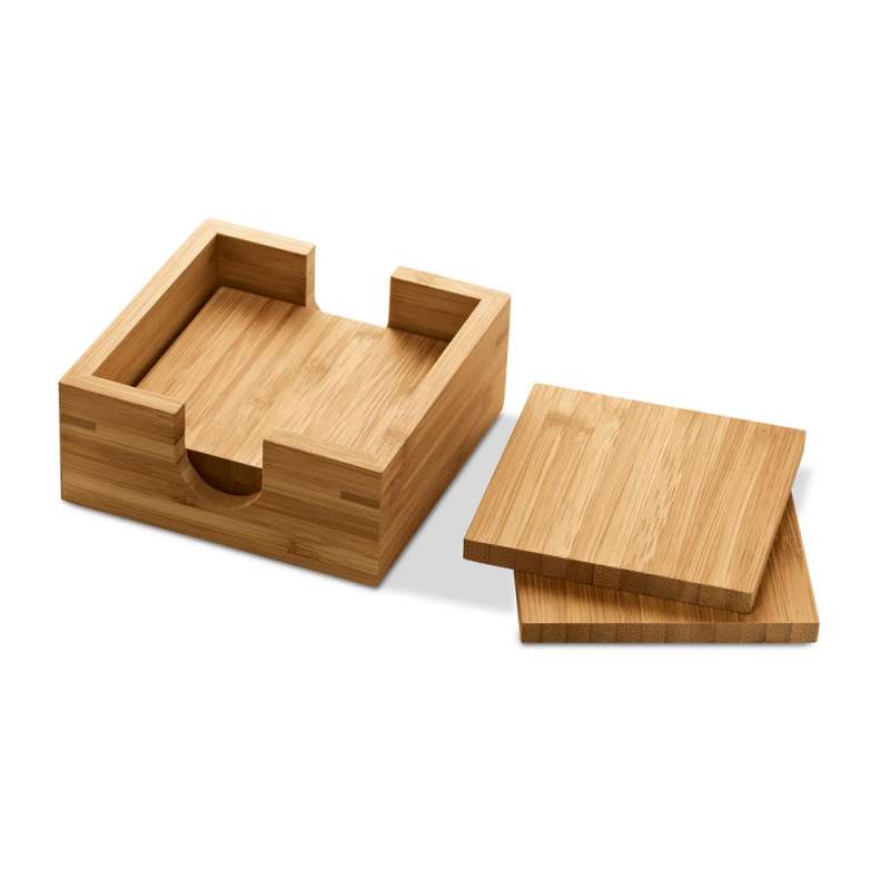 Set of 4 Bamboo Coasters, 4-inch Square - Wooden product at wholesale prices