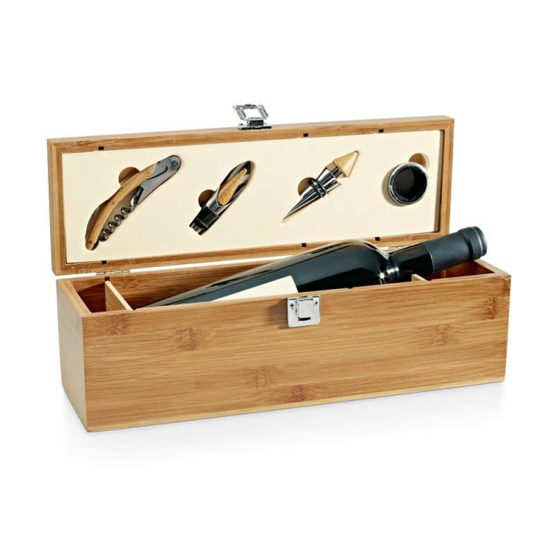 Bamboo and Zinc Wine Set, 14.3 x 4.4 x 4.7 in. at wholesale prices - Wooden product at wholesale prices