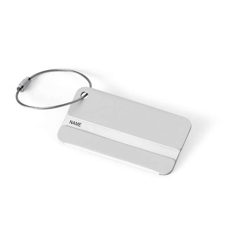 Aluminum Luggage Tag with Cord, 80x42mm - Leather goods accessory at wholesale prices