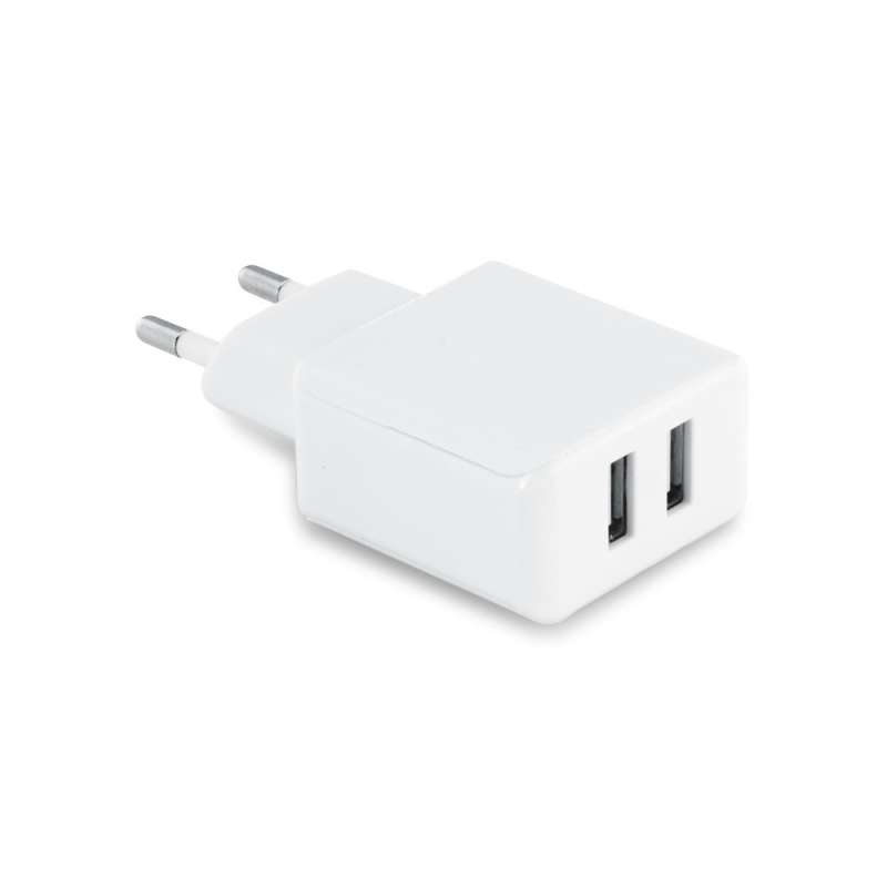 Dual USB Adapter, ABS, 5V/1-2.1A, 62x42mm - High-tech accessory at wholesale prices